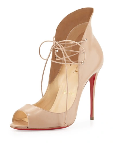 Christian Louboutin Mega Vamp Lace-up Red Sole Pump, Nude In Nude Leather