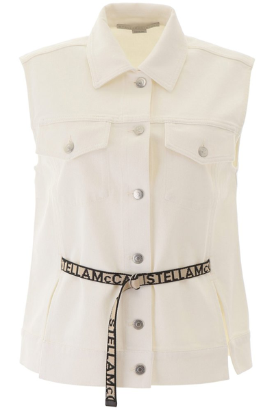 Shop Stella Mccartney Sleeveless Belted Denim Jacket In White