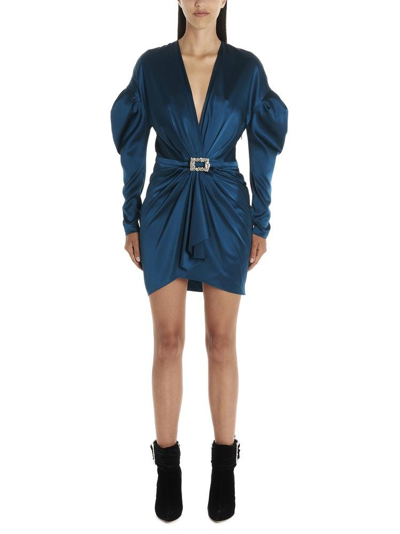 Shop Alexandre Vauthier Draped Mini Dress In Blue
