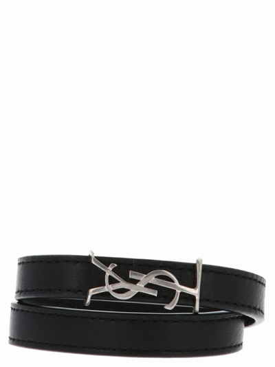 Shop Saint Laurent Double Wrap Bracelet In Black