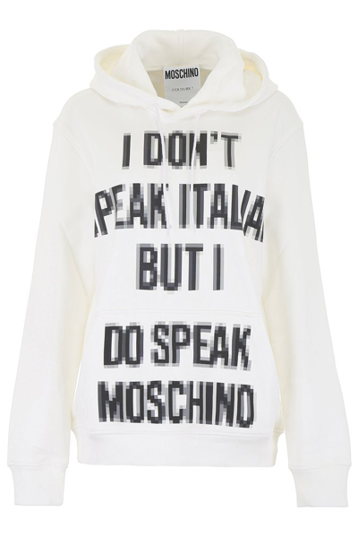Shop Moschino Pixelated Text Sweater In White