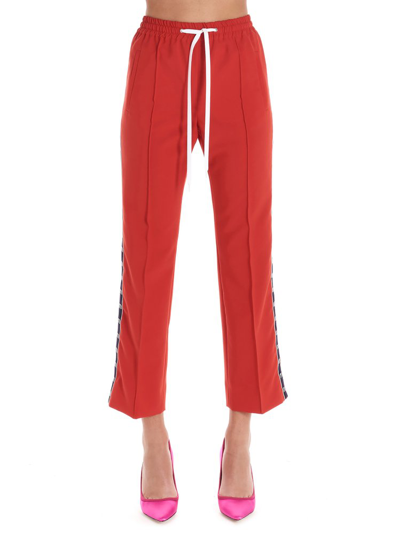 Shop Miu Miu Side Logo Striped Track Pants In Red