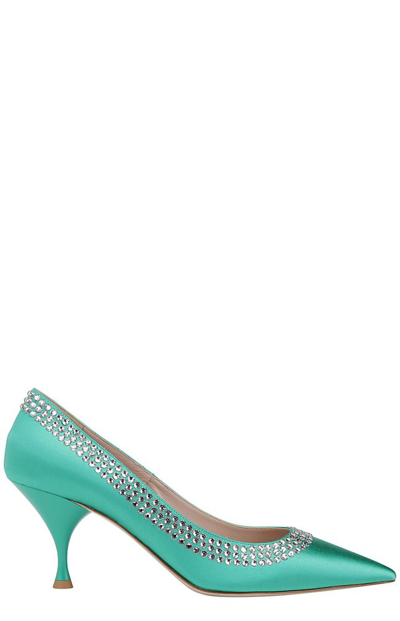 Shop Miu Miu Crystal Embellished Pumps In Green