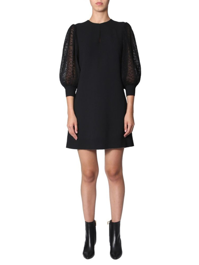 Shop Givenchy Lace Sleeve Shift Dress In Black
