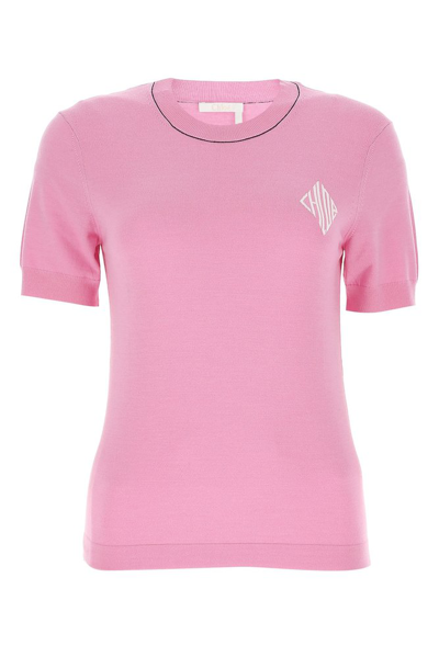 Shop Chloé Monogram Logo Knitted Top In Pink