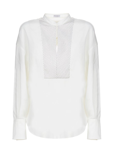 Shop Brunello Cucinelli Embellished Bib Shirt In White