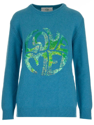Shop Alberta Ferretti Love Me Sequins Sweater In Blue
