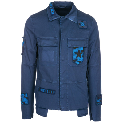 Shop Valentino Embellished Patchwork Distressed Jacket In Blue