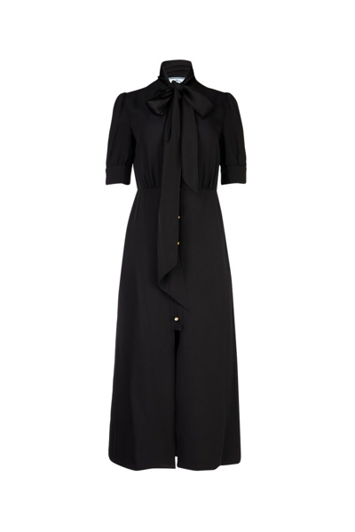 Shop Prada Buttoned Pussy Bow Dress In Black