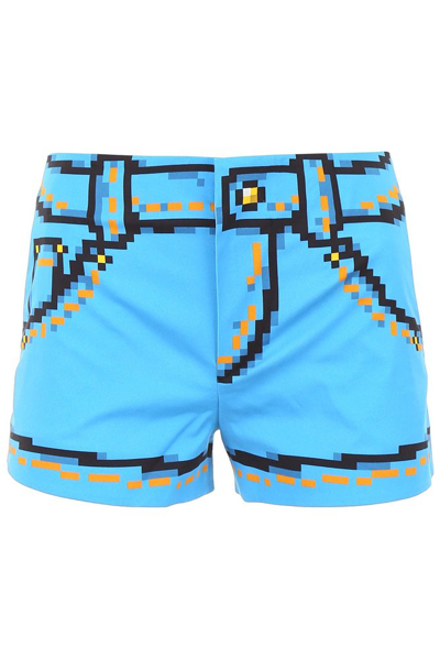 Shop Moschino Pixel Print Shorts In Blue