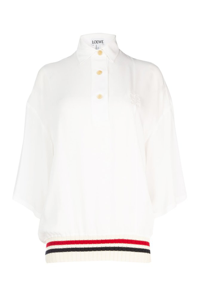 Shop Loewe Stripe Trimmed Polo Shirt In White