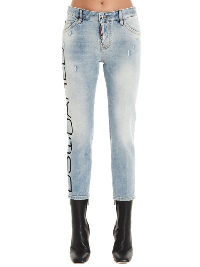 Shop Dsquared2 Cool Girl Logo Print Cropped Jeans In Blue