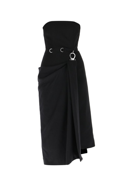 Shop Prada Sleeveless Draped Buckle Midi Dress In Black