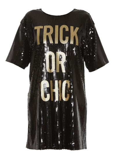 Shop Moschino Slogan Sequin Dress In Black