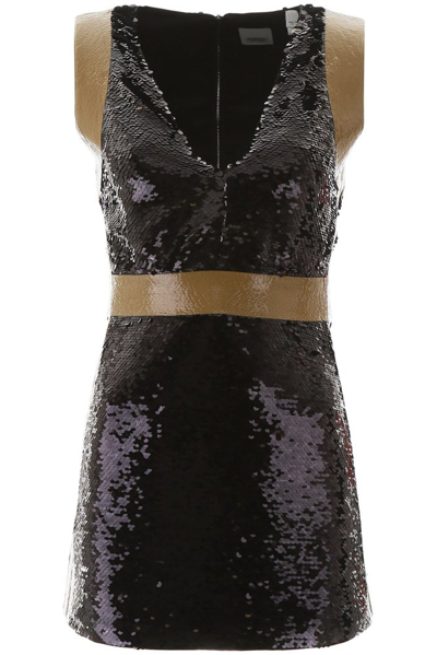 Shop Burberry Tape Detail Sequinned Mini Dress In Black