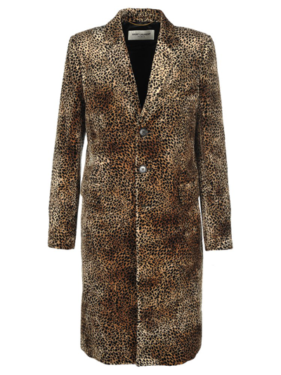 Shop Saint Laurent Chesterfield Leopard Print Coat In Multi