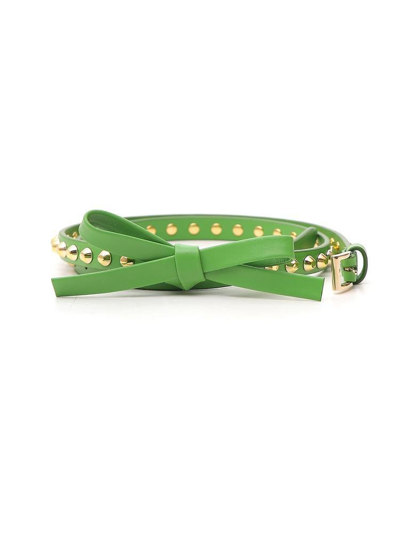 Shop Prada Studded Bow Belt In Green