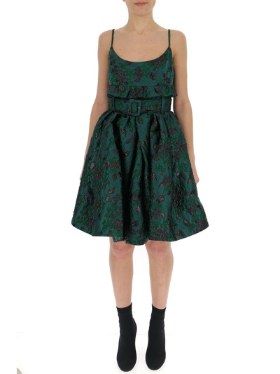 Shop Prada Belted Ruffle Detail Dress In Green
