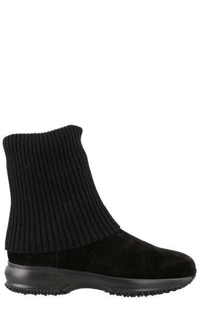 Shop Hogan Logo Embossed Boots In Black