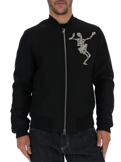 Shop Alexander Mcqueen Embellished Dancing Skeleton Bomber Jacket In Black