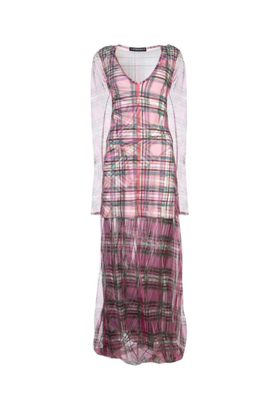 Shop Y/project Sheer Layered Tartan Dress In Multi