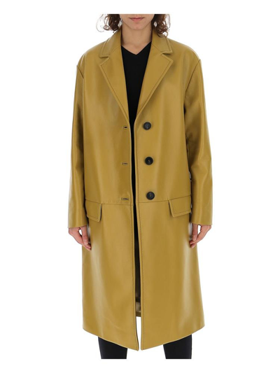 Shop Prada Single Breasted Knee Length Coat In Yellow