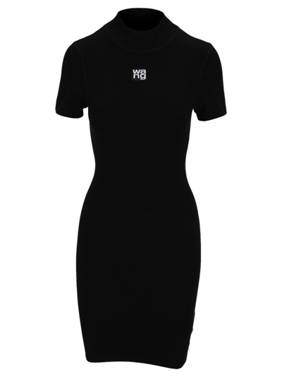 Shop Alexander Wang T T By Alexander Wang Logo Knit Fitted Dress In Black