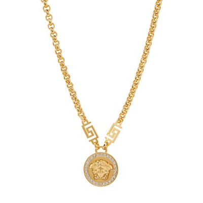 Shop Versace Icon Medusa Necklace In White Gold