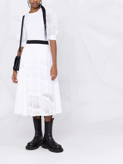 Shop Karl Lagerfeld Broderie Anglaise Midi Skirt In White
