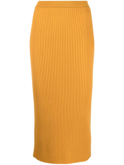 Shop Chloé Rib-knit Bodycon Midi Skirt In Yellow