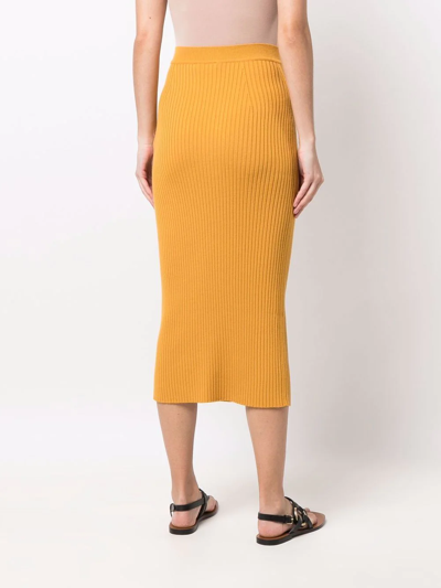 Shop Chloé Rib-knit Bodycon Midi Skirt In Yellow