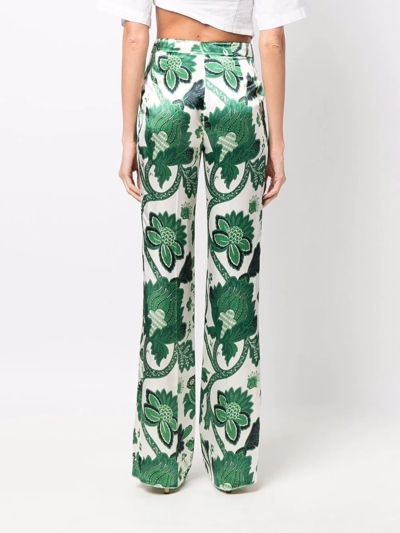 Shop Etro Wide-leg Paisley-print Trousers In Grün