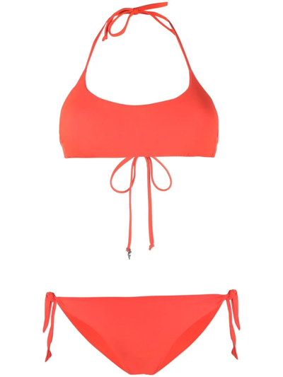 Shop Fisico Logo-patch Halterneck Bikini In Orange