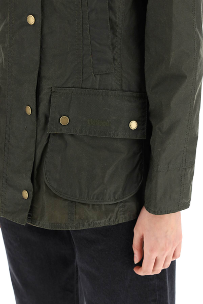Shop Barbour Beadnell Waxed Jacket In Green,brown