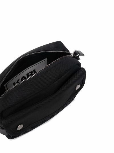 Shop Karl Lagerfeld Logo-print Mesh-panel Shoulder Bag In Black