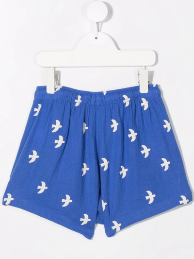 Shop Tiny Cottons Bird-print Drawstring Shorts In Blue