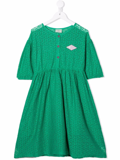 Shop The Campamento Floral-lace Logo-patch Dress In Green