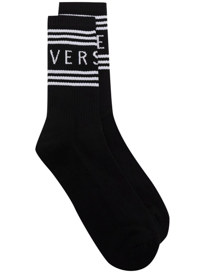 Shop Versace Logo-print Ankle Socks In Black