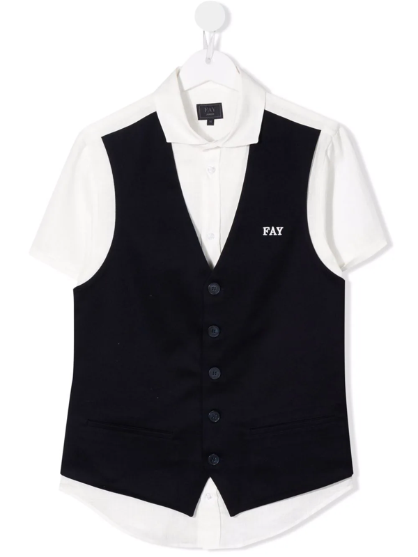 Fay Kids logo-embroidered cotton shirt - White