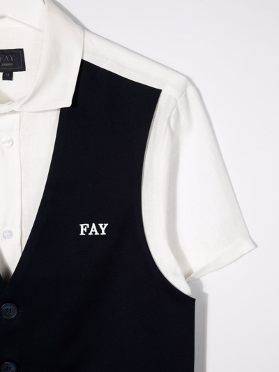 Shop Fay Teen Embroidered Logo Layered Shirt In Blue