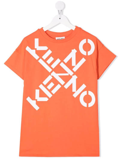 Shop Kenzo Logo-print Short-sleeved T-shirt Dress In Orange