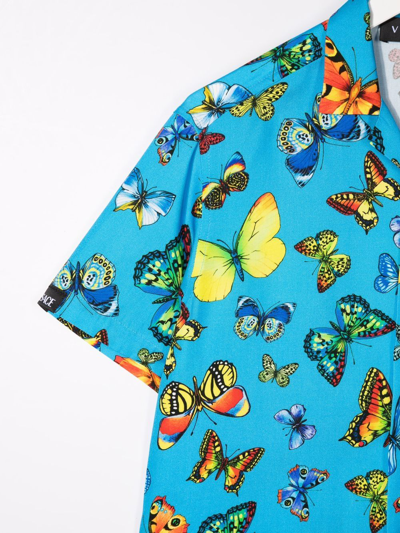 Shop Versace Butterfly-print Short-sleeved Shirt In Blue