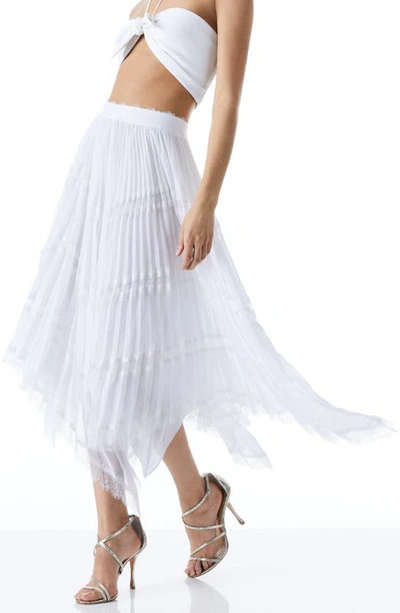 Alice And Olivia Katz Asymmetrical Pleated Midi Skirt In White