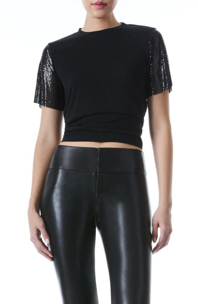 Alice Olivia Tari Chainmail Mesh Sleeve T-shirt In Black | ModeSens