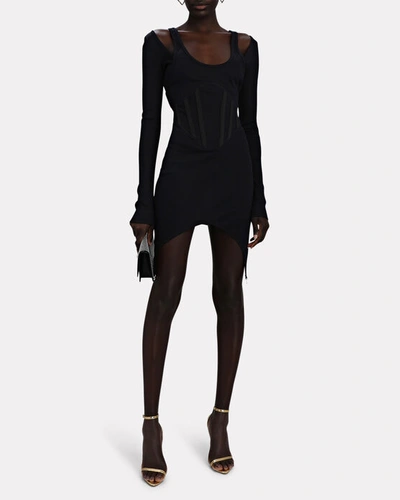 Shop Dion Lee Cut-out Rib Knit Corset Mini Dress In Black