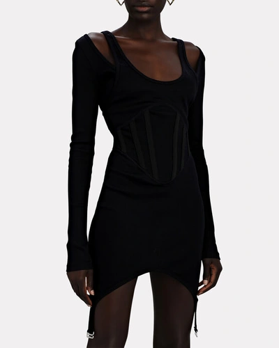 Shop Dion Lee Cut-out Rib Knit Corset Mini Dress In Black