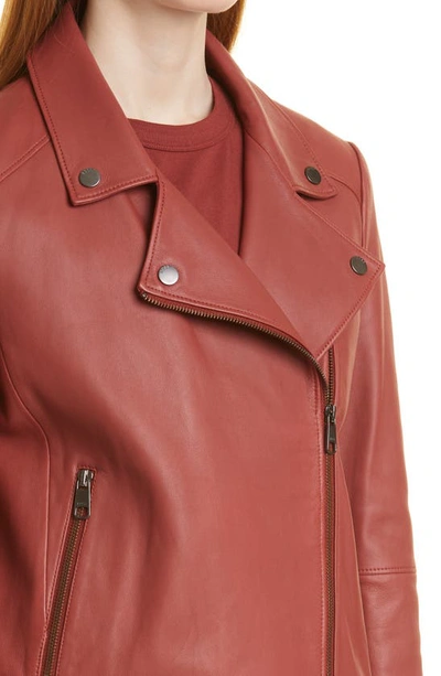 Shop Hugo Boss Saleli Lambskin Leather Jacket In Burnt Sienna