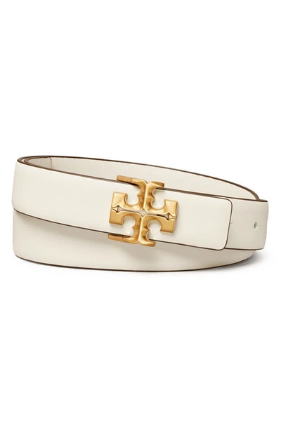 Shop Tory Burch Kira Leather Belt In New Ivory / Gold