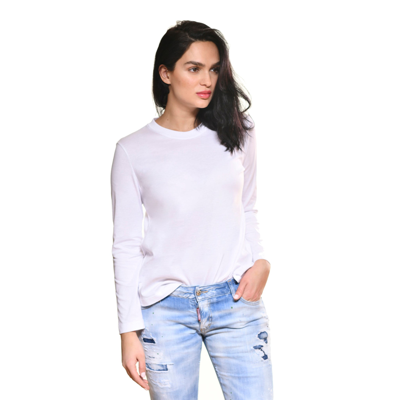 Shop Carmen Sol Long Sleeve Round Neck Tee In White
