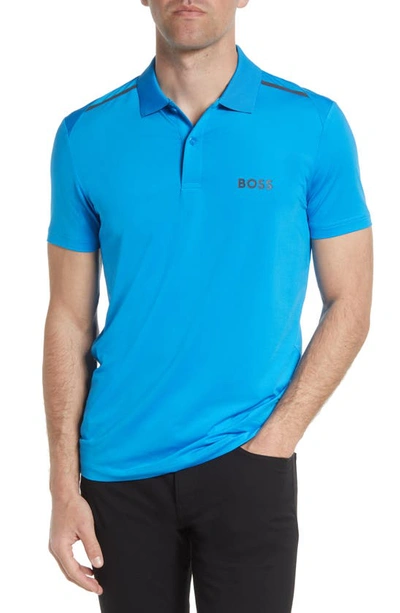 Hugo Boss Paddytech Logo Print Regular Fit Polo Shirt In Open Blue |  ModeSens